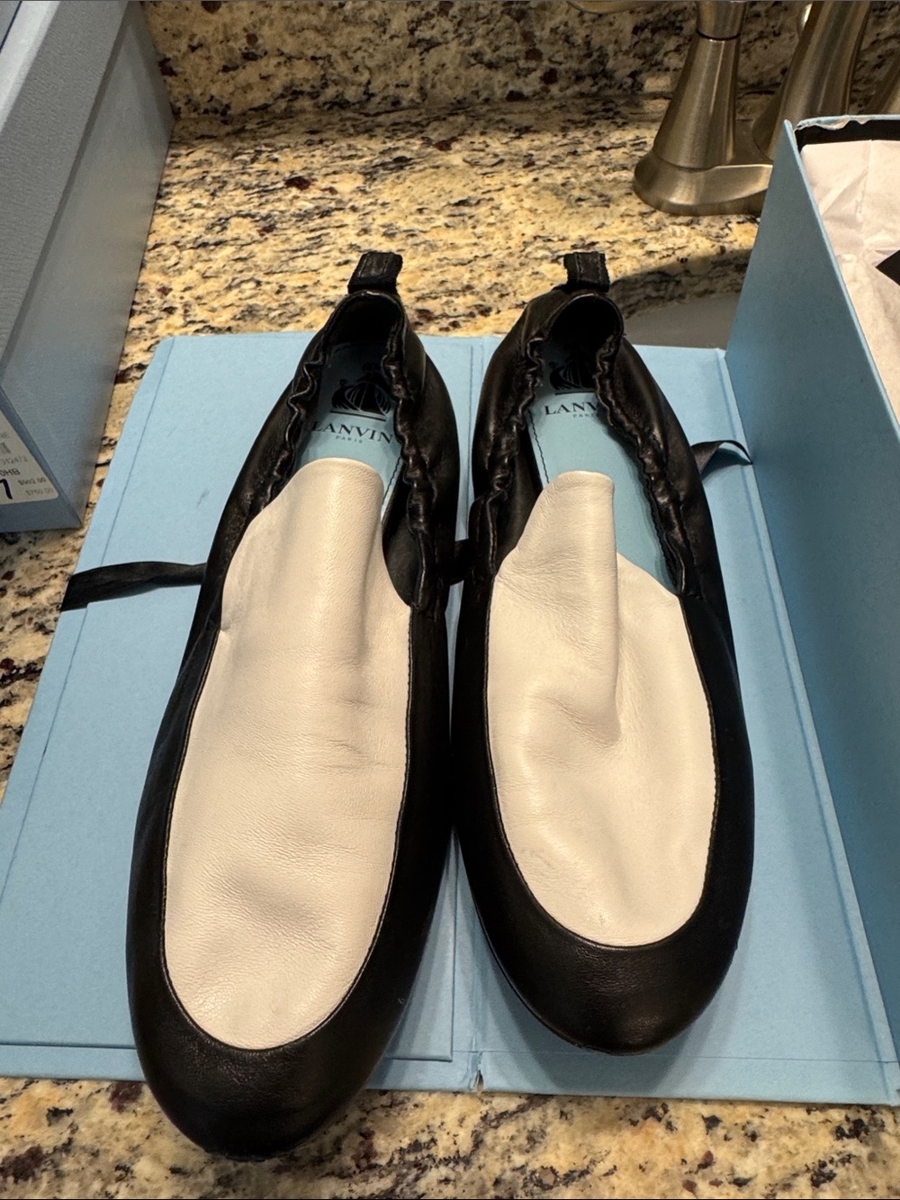 Lanvin Black and White Two-Tone Leather Ballet Flats